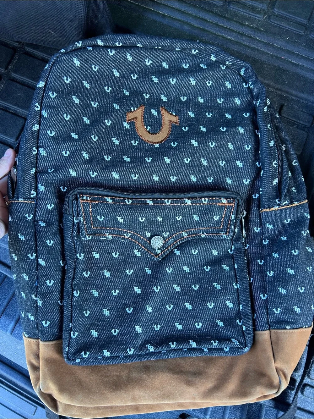 True Religion Denim Backpack with Brown Suede Base
